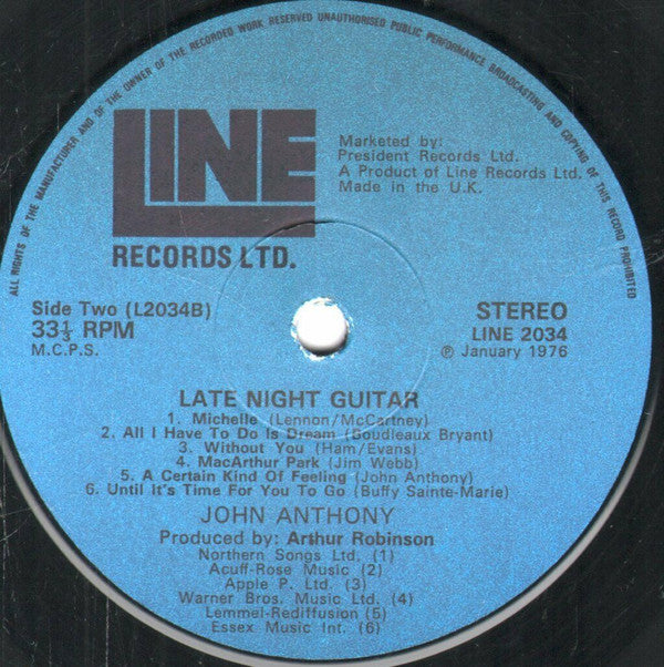 John Anthony (7) : Late Night Guitar (LP)