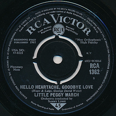 Peggy March : Hello Heartache, Goodbye Love / Boy Crazy (7")