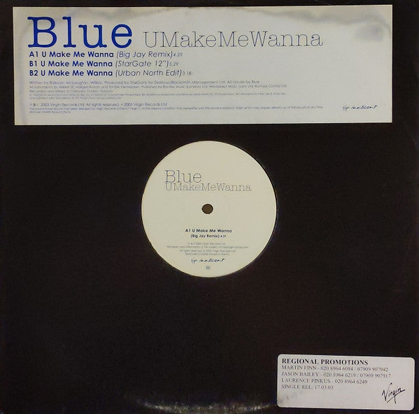 Blue (5) : U Make Me Wanna (12", Promo)