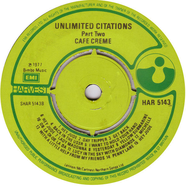 Café Crème : Unlimited Citations (7", Single)