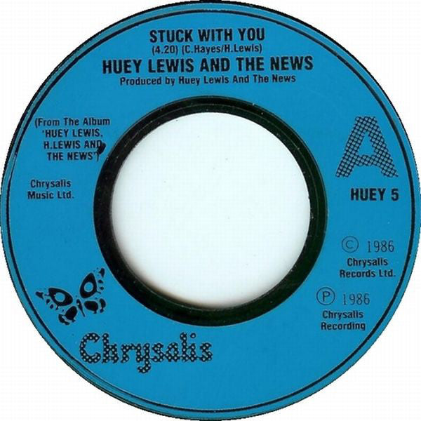 Huey Lewis & The News : Stuck With You (7", Single, Blu)