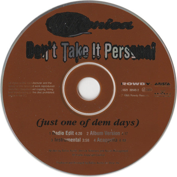 Monica : Don't Take It Personal (Just One Of Dem Days) (CD, Single)
