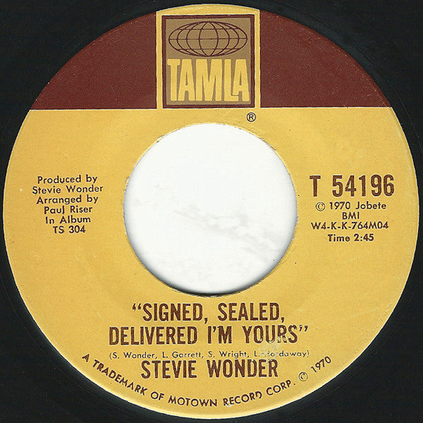 Stevie Wonder : Signed, Sealed, Delivered I'm Yours / I'm More Than Happy (7", Single)