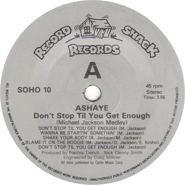 Ashaye : Don't Stop Till You Get Enough (Michael Jackson Medley) (7", Single)