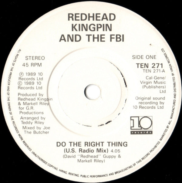 Redhead Kingpin And The FBI : Do The Right Thing (7", Single, Whi)