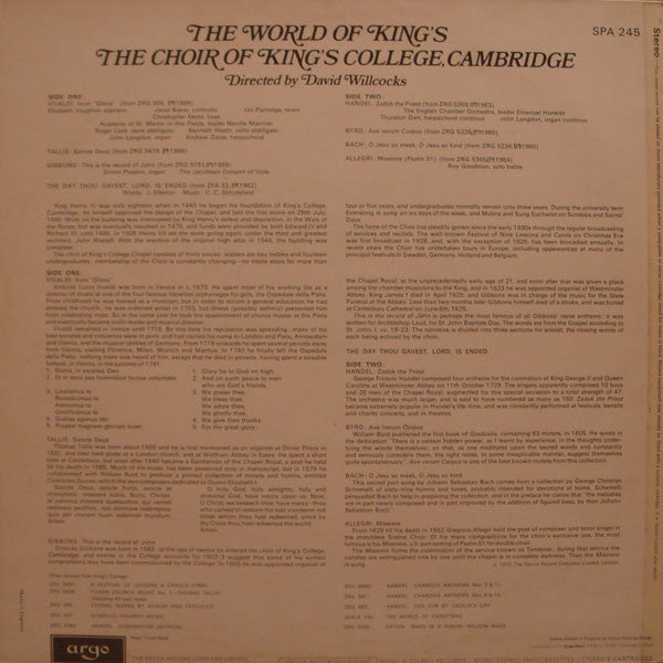 The King's College Choir Of Cambridge Directed By David Willcocks : The World Of King's (LP, Comp)