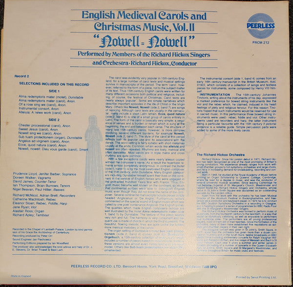 The Richard Hickox Singers and Orchestra*, Richard Hickox : "Nowell - Nowell" English Medieval Carols And Christmas Music, Vol. II (LP, Album)