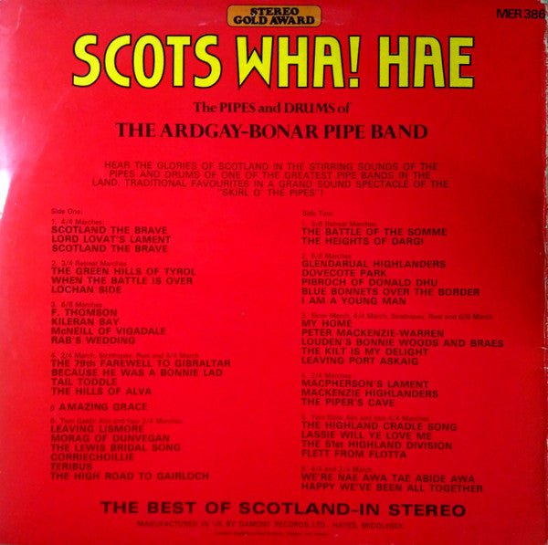 The Ardgay-Bonar Pipe Band : Scots Wha! Hae (LP)
