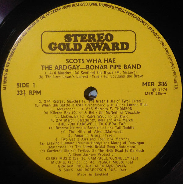 The Ardgay-Bonar Pipe Band : Scots Wha! Hae (LP)