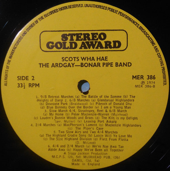 The Ardgay-Bonar Pipe Band : Scots Wha! Hae (LP)