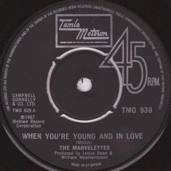 The Marvelettes : When You're Young And In Love (7", Mono, RE)