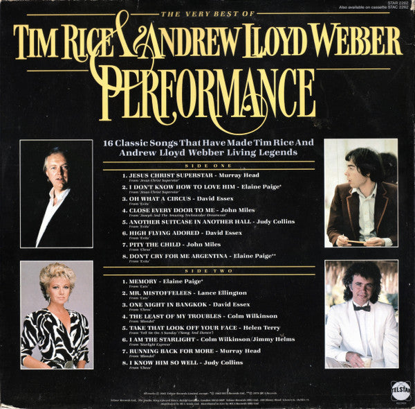 Andrew Lloyd Webber And Tim Rice Featuring Elaine Paige, David Essex, Murray Head, Philharmonia Orchestra : Performance (The Very Best Of Tim Rice & Andrew Lloyd Webber) (LP, Comp)