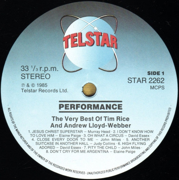 Andrew Lloyd Webber And Tim Rice Featuring Elaine Paige, David Essex, Murray Head, Philharmonia Orchestra : Performance (The Very Best Of Tim Rice & Andrew Lloyd Webber) (LP, Comp)