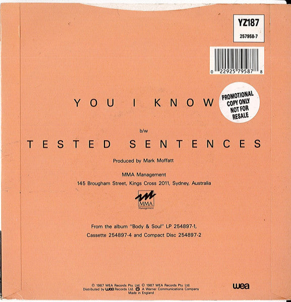 Jenny Morris : You I Know (7", Single, Bla)