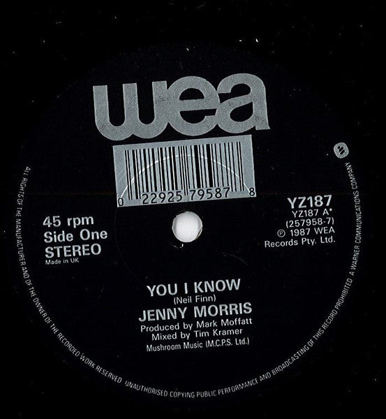 Jenny Morris : You I Know (7", Single, Bla)