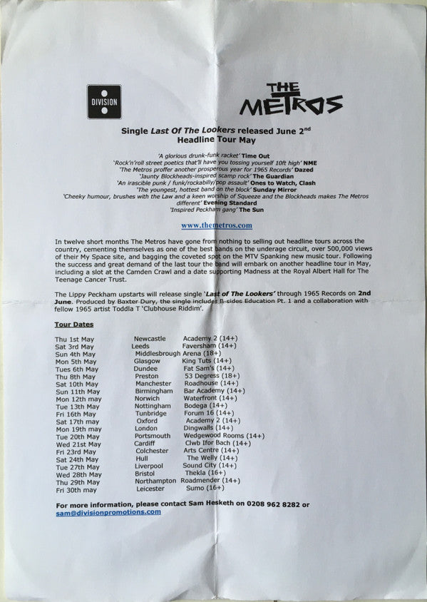 The Metros (2) : Last Of The Lookers (CDr, Single, Promo)