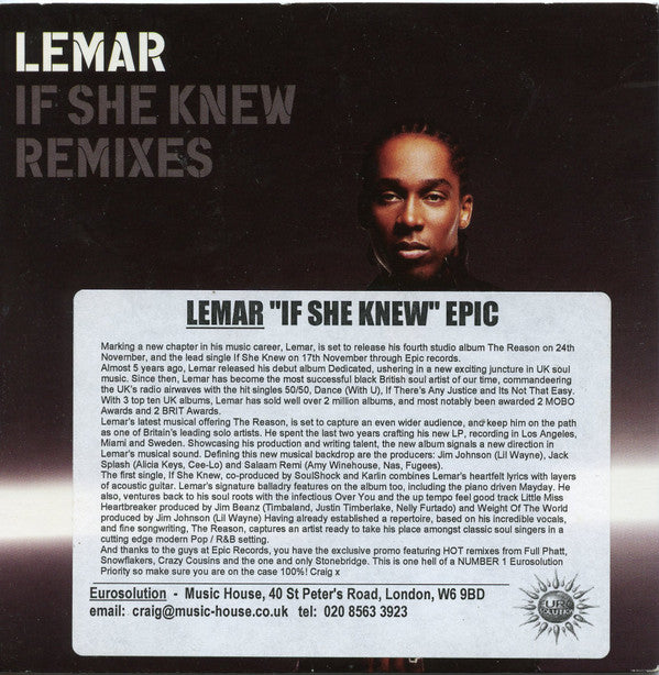Lemar : If She Knew (Remixes) (CD, Single, Promo)