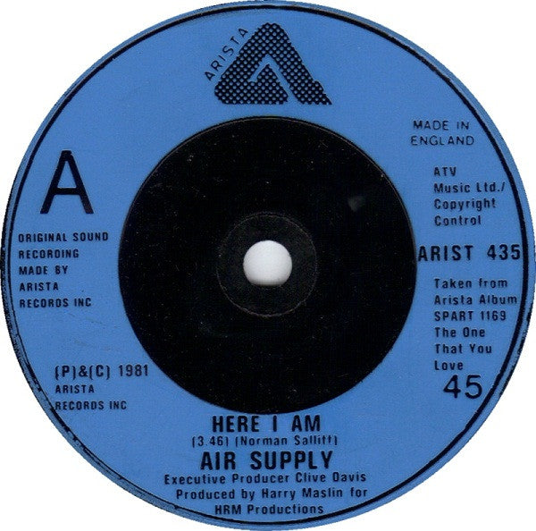 Air Supply : Here I Am / Don't Turn Me Away (7", Single)