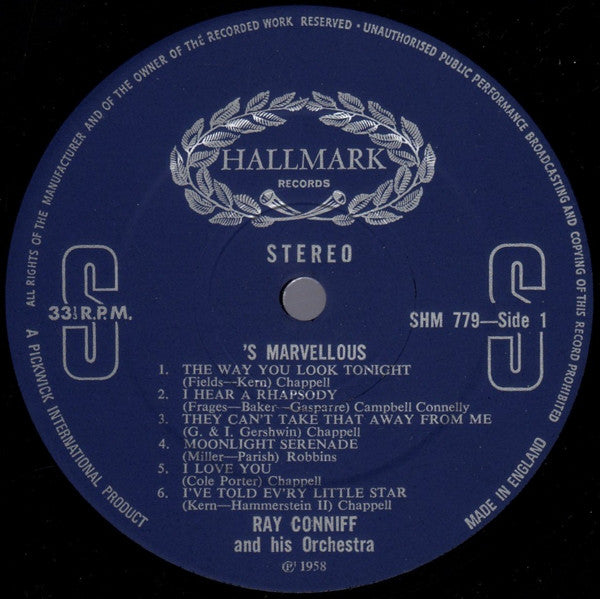 Ray Conniff & His Orchestra : 'S Marvelous (LP, Album, RE)