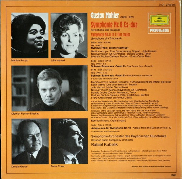 Gustav Mahler - Symphonie-Orchester Des Bayerischen Rundfunks, Rafael Kubelik : Symphonie Nr. 8 "Symphonie Der Tausend" · "Symphony Of A Thousand" / Symphonie Nr. 10: Adagio (2xLP, Comp)