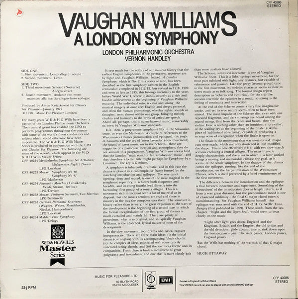 Ralph Vaughan Williams – London Philharmonic Orchestra, Vernon Handley : A London Symphony (LP)