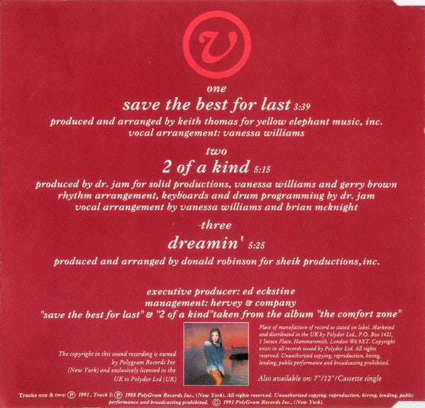 Vanessa Williams : Save The Best For Last (CD, Single)