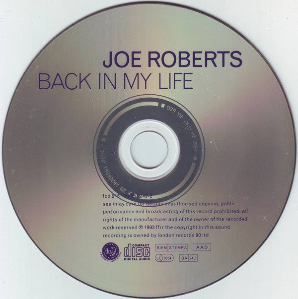Joe Roberts : Back In My Life (CD, Maxi)