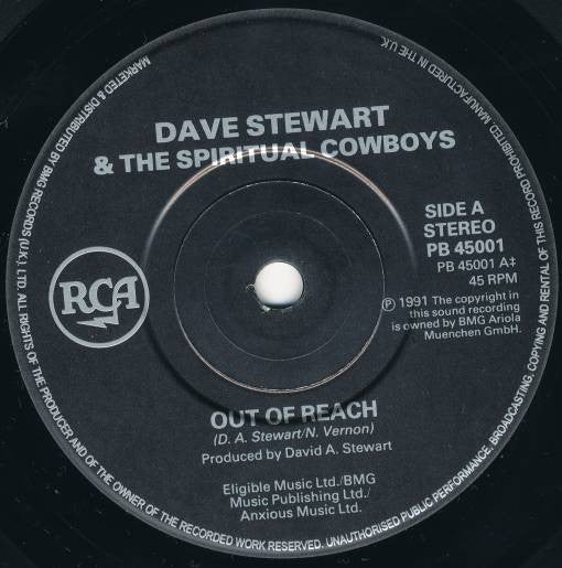 Dave Stewart And The Spiritual Cowboys : Out Of Reach (7", Single)