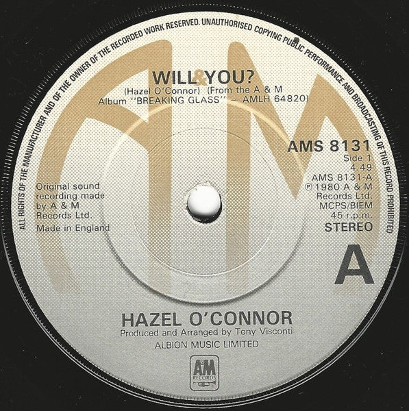 Hazel O'Connor : Will You? (7", Single, Pic)