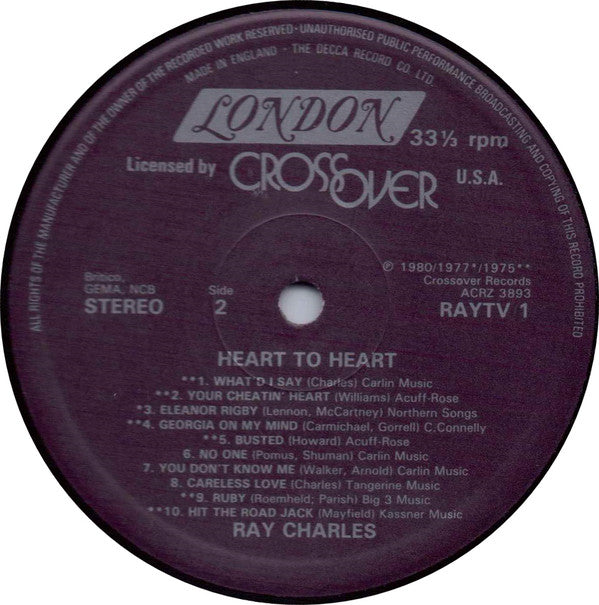 Ray Charles : Heart To Heart (His 20 Hottest Hits) (LP, Comp)