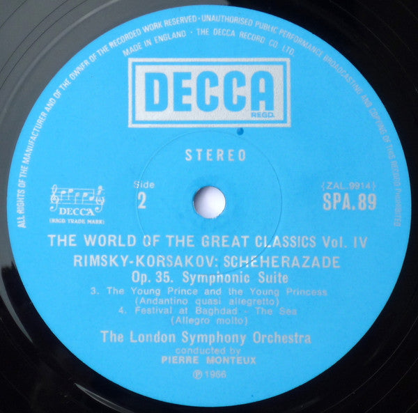 Nikolai Rimsky-Korsakov – London Symphony Orchestra, Pierre Monteux : Scheherazade (LP, Album, RE)