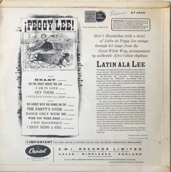 Peggy Lee : Latin Ala Lee! (LP, Album, Fli)