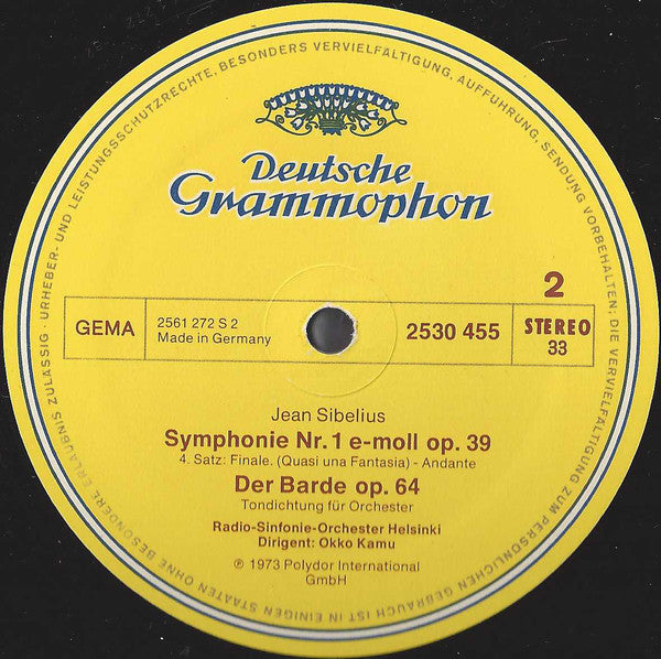 Jean Sibelius / Radion Sinfoniaorkesteri, Okko Kamu : Symphonie Nr. 1 E-moll (In E Minor) Op. 39 / Der Barde (The Bard) Op. 64 (LP)