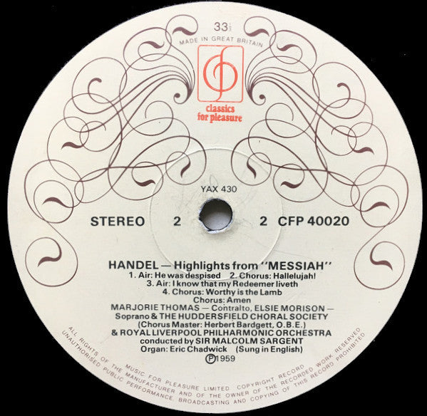 Georg Friedrich Händel : Highlights From Messiah (LP, Album, RE)