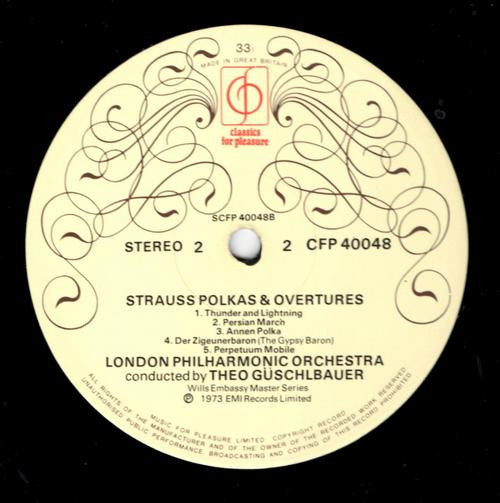 Johann Strauss Jr., Theodor Guschlbauer Conducts The London Philharmonic Orchestra : Polkas & Overtures (LP, Album)