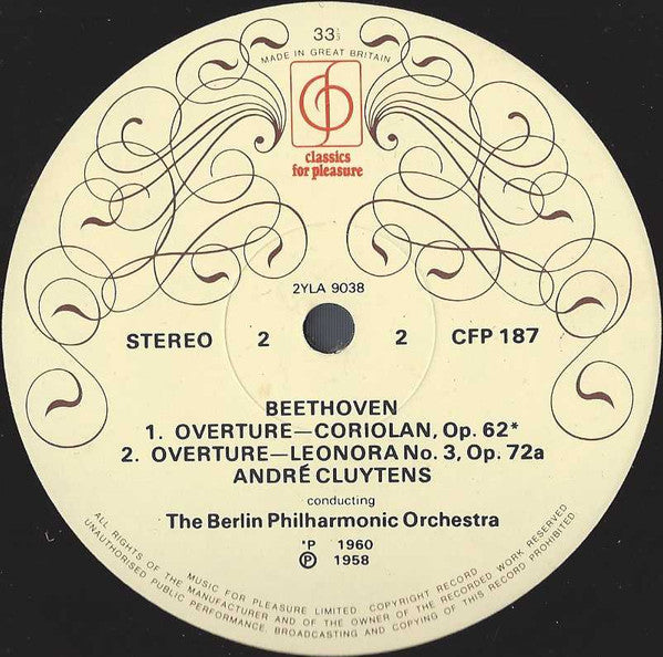 Ludwig van Beethoven / André Cluytens Conducts Berliner Philharmoniker : Symphony No.1 In C / Overtures: Coriolan & Leonora No.3 (LP, Comp)