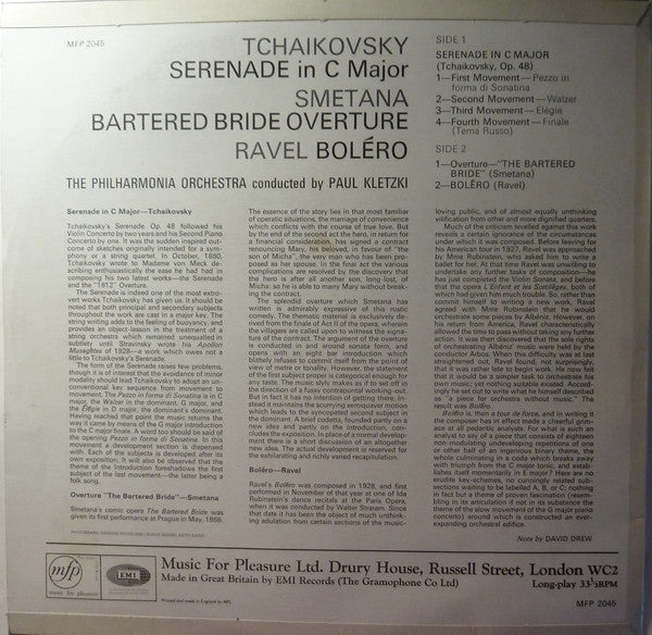 Maurice Ravel, Pyotr Ilyich Tchaikovsky, Bedřich Smetana, Philharmonia Orchestra / Paul Kletzki : Boléro/Serenade In C Major/Bartered Bride Overture (LP, Album, Mono)