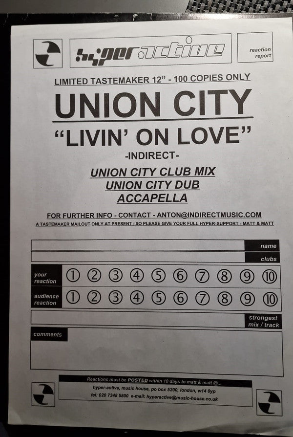 Union City : Livin' On Love (12", TP)
