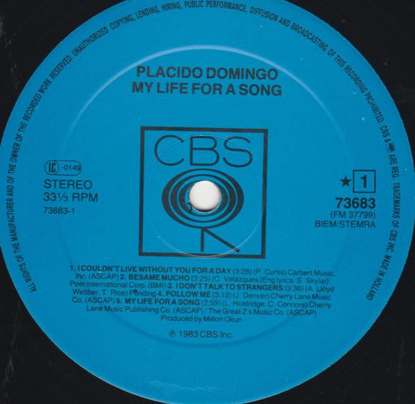 Placido Domingo : My Life For A Song (LP, Gat)