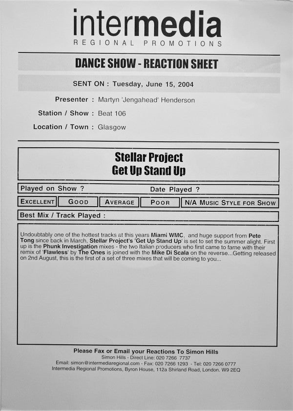 Stellar Project Featuring Brandi Emma : Get Up Stand Up (12", Promo, 1/5)