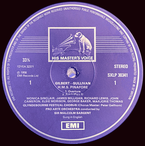 Gilbert & Sullivan, Sir Malcolm Sargent, George Baker (3), John Cameron, Richard Lewis (3), Owen Brannigan, James Milligan, Elsie Morison, Marjorie Thomas, Monica Sinclair : HMS Pinafore/Trial By Jury (2xLP, Comp, RE, RP)