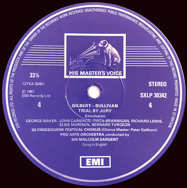 Gilbert & Sullivan, Sir Malcolm Sargent, George Baker (3), John Cameron, Richard Lewis (3), Owen Brannigan, James Milligan, Elsie Morison, Marjorie Thomas, Monica Sinclair : HMS Pinafore/Trial By Jury (2xLP, Comp, RE, RP)