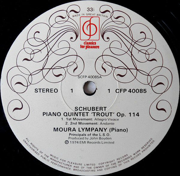 Franz Schubert, Dame Moura Lympany And London Symphony Orchestra : 'Trout' Quintet (LP, Album)