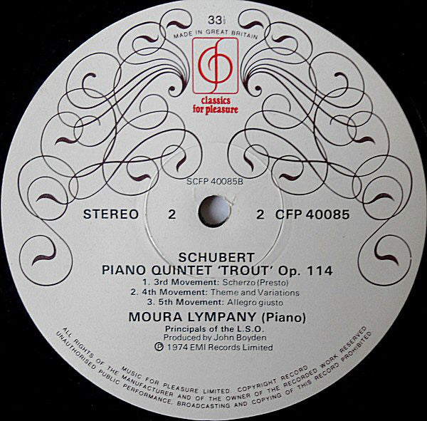 Franz Schubert, Dame Moura Lympany And London Symphony Orchestra : 'Trout' Quintet (LP, Album)