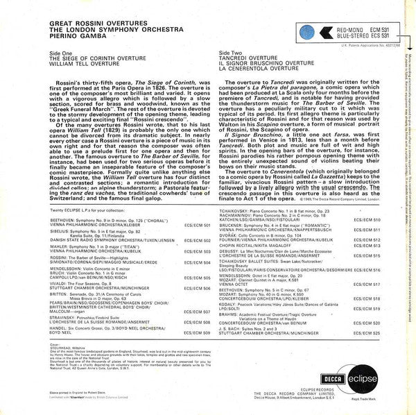 Gioacchino Rossini, London Symphony Orchestra, Pierino Gamba : Great Rossini Overtures (LP, RE, RM)