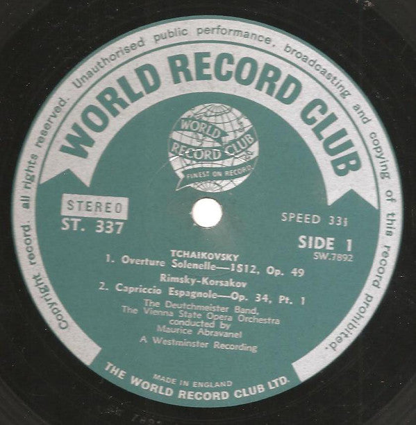 Tchaikovsky*, Rimsky-Korsakov* / The Vienna State Opera Orchestra*, Maurice Abravanel : 1812 Overture / Ouverture Italien / Capriccio Espagnol (LP, Album, Club)