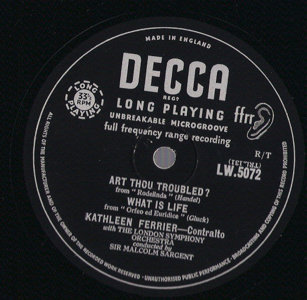 Kathleen Ferrier, London Symphony Orchestra, The Boyd Neel Orchestra : Recital Of Arias (10", Med)