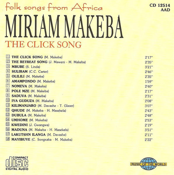 Miriam Makeba : Folk Song From Africa (The Click Song) (CD, Album, Comp)