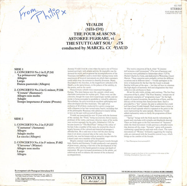 Antonio Vivaldi - Stuttgarter Solisten • Marcel Couraud : The Four Seasons (LP, Album, RE)