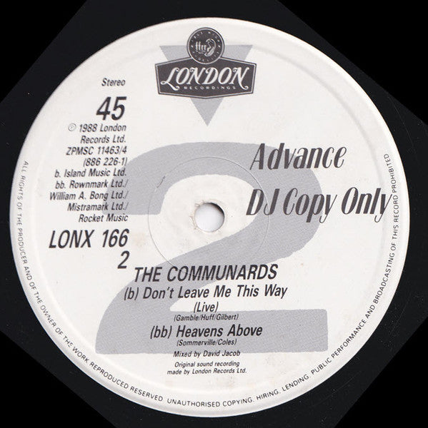The Communards : For A Friend (12", Single, Promo)